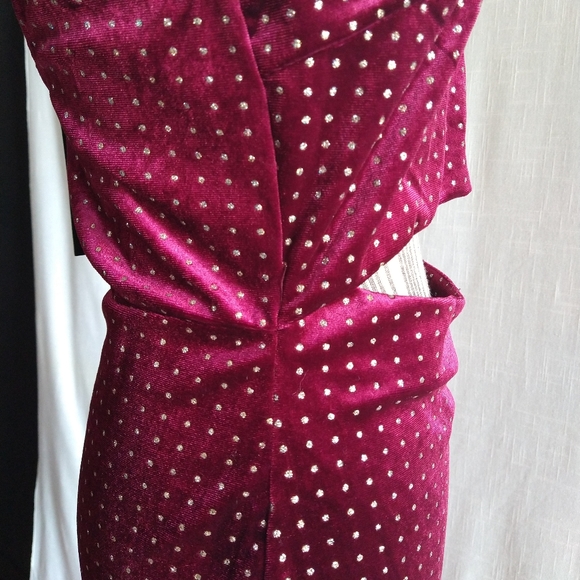 Sparkly Velvet Burgundy Gold Strappy Mini Dress Cutout Size Large - Picture 8 of 16